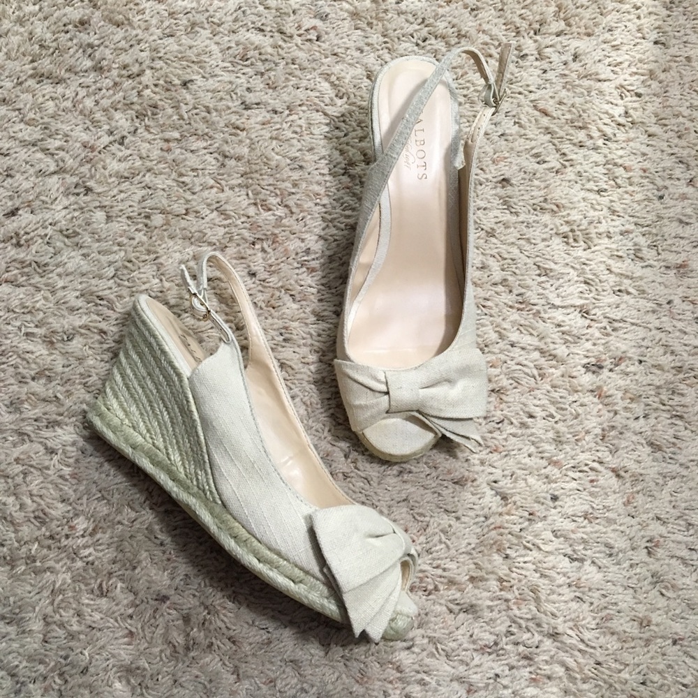 Talbots Tan linen Espadrille bow Sandals 9.5